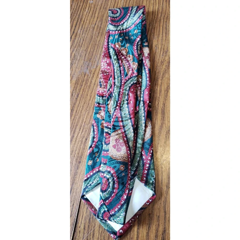 Hunting Horn Blue and Red Abstract Colorful Paisley Necktie Tie